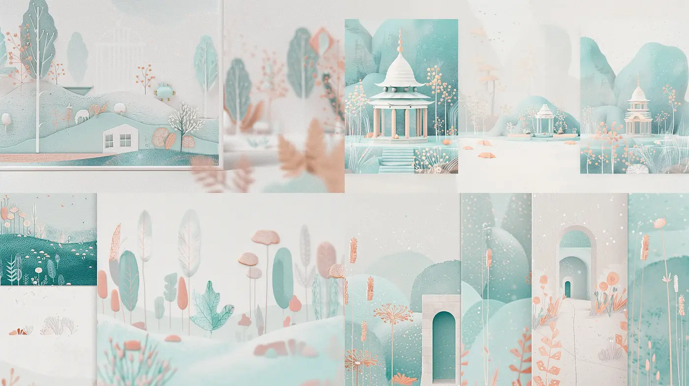 Serene Pastel Dreamscapes with Ethereal Elegance - Midjourney sref style