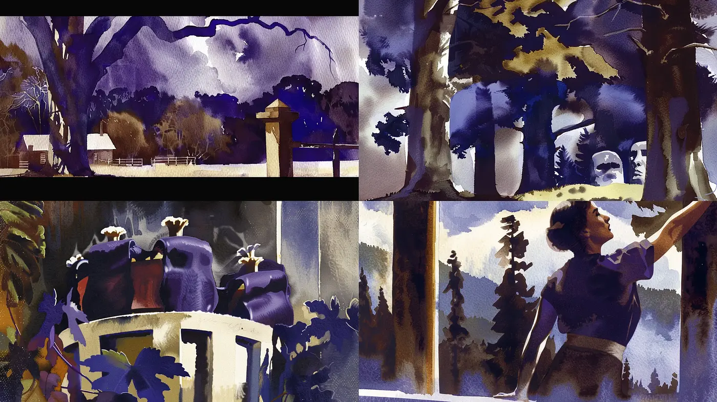 Ethereal Twilight Hues in Expressive Watercolor Technique - Midjourney sref style