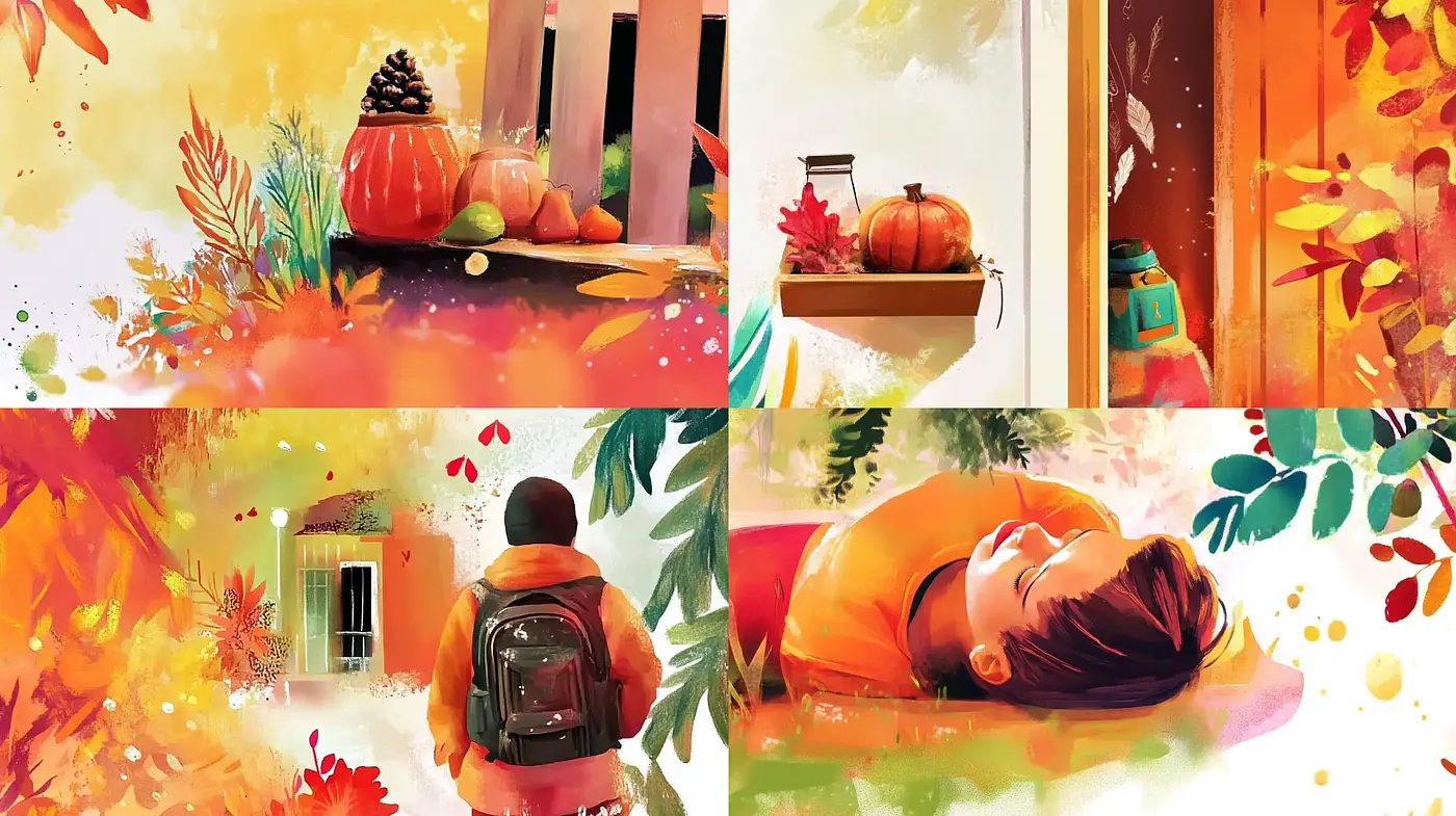 Warm Autumnal Dreamscapes Blending Watercolor Techniques with Digital Artistry - Midjourney sref style
