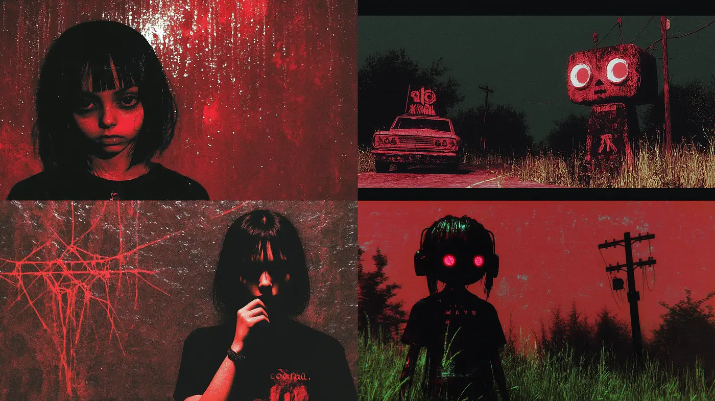 Ominous Nocturne: A Synthetic Fusion of Dark Tones and Edgy Imagery - Midjourney sref style