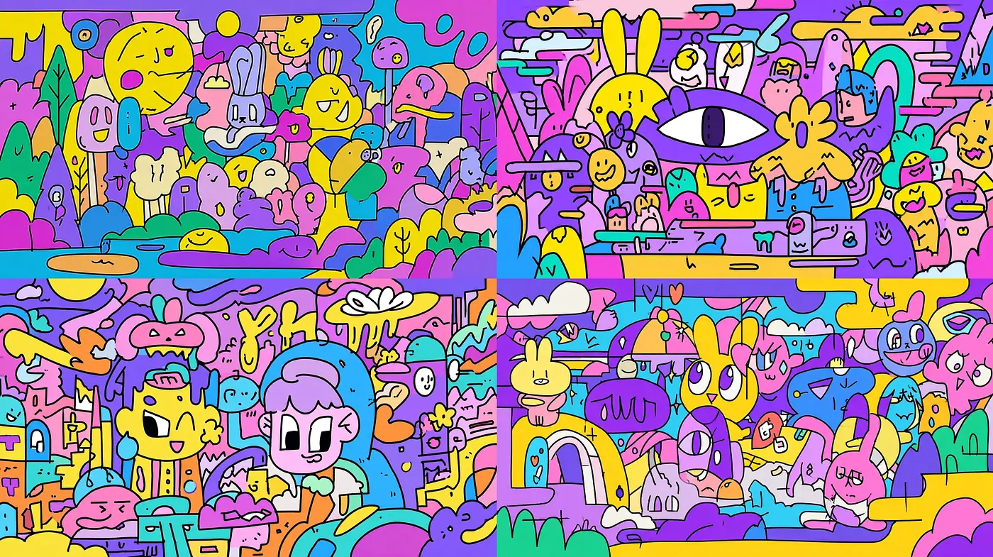 Vibrant and Whimsical Art Full of Playful Characters and Dreamlike Landscapes - Midjourney sref style