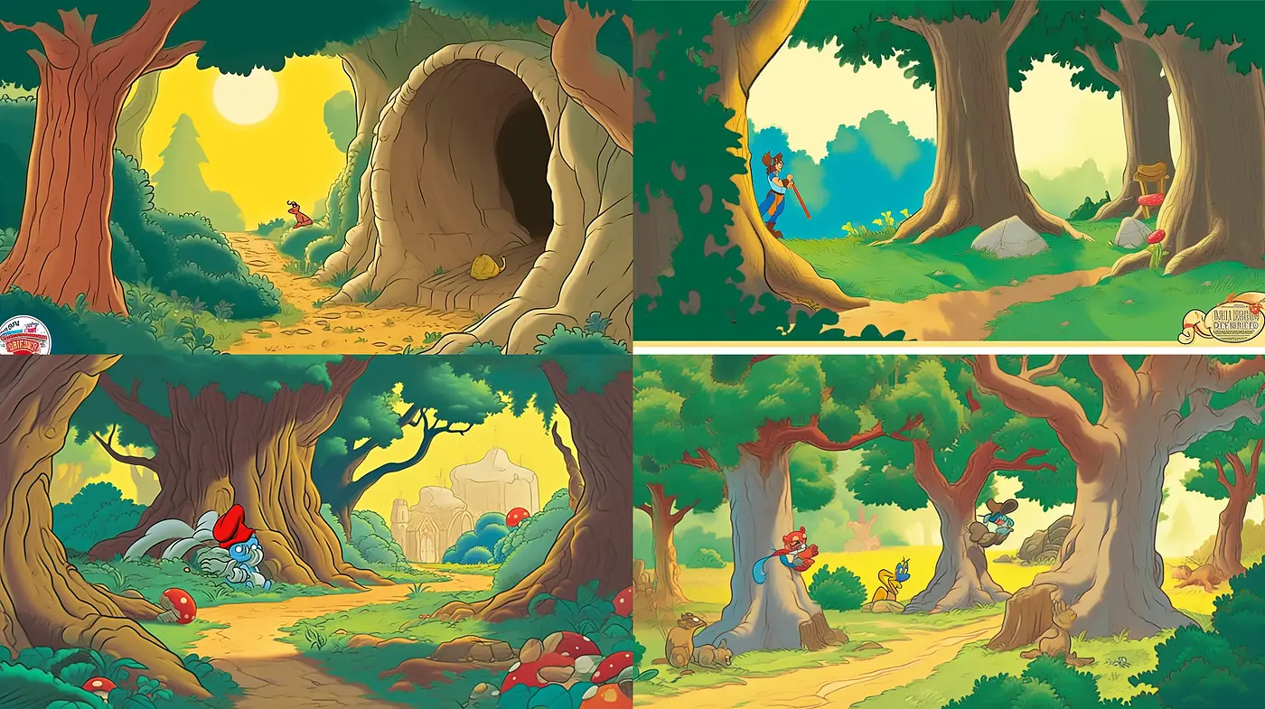 Whimsical Arboreal Dreamscape: A Colorful Homage to Animated Fantasy - Midjourney sref style