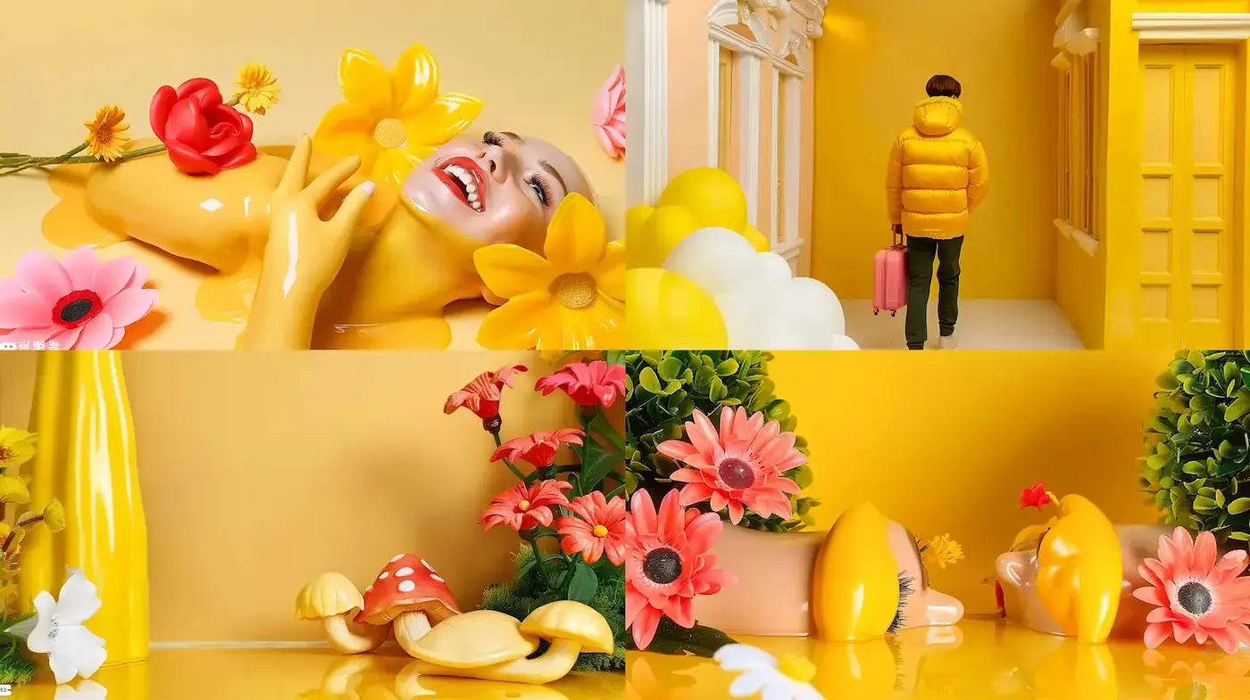 Vibrant and Whimsical Yellow Aesthetic with Nature Elements - Midjourney sref style