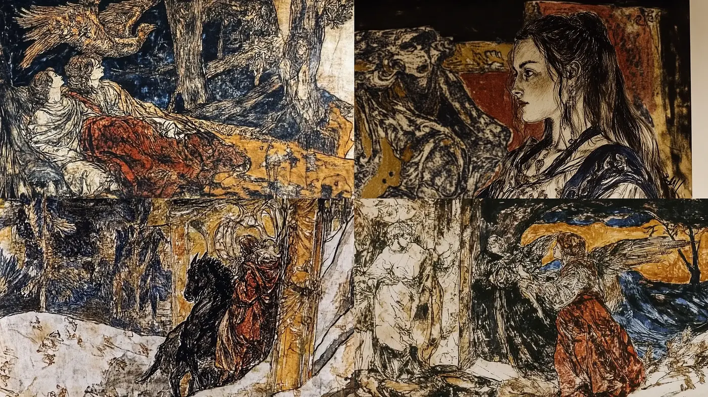 Expressionist Resurgence in Textured Sepia and Ultramarine - Midjourney sref style
