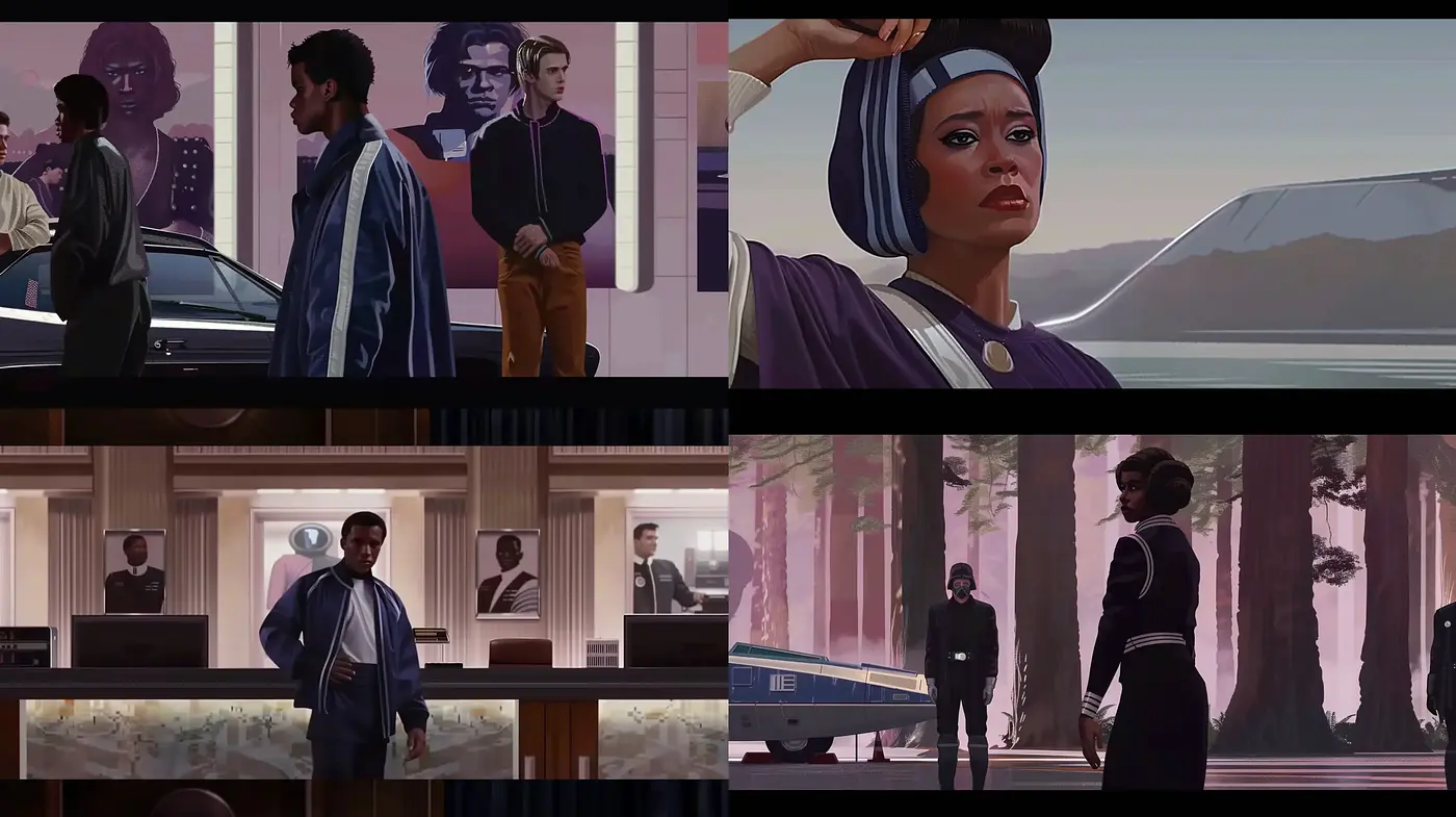 Cinematic Retrofuturism with Stylized Realism - Midjourney sref style