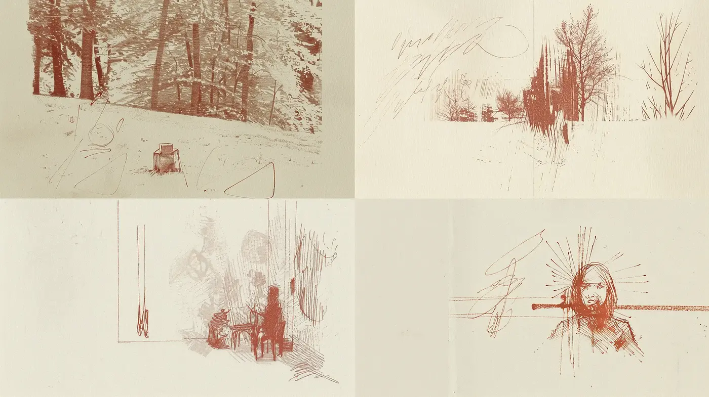 Whimsical Sepia-Tinted Sketched Dreamscape - Midjourney sref style