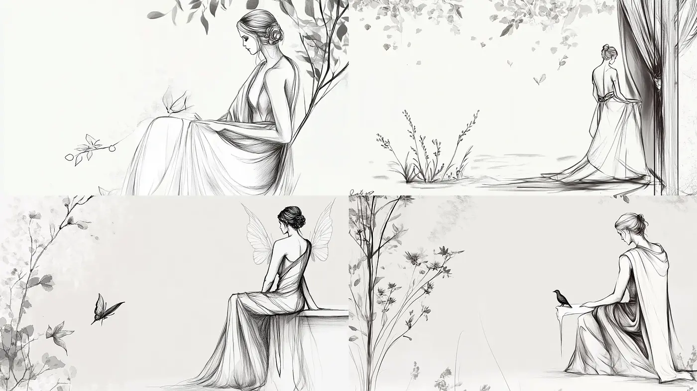 Monochromatic Elegance: A Study in Grayscale Nature and Femininity - Midjourney sref style