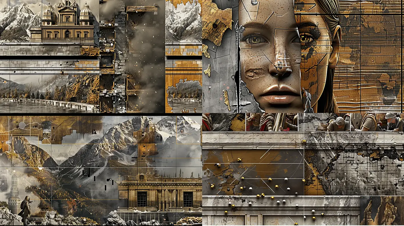A Synthesis of Metallic Textures and Classical Architectural Elements - Midjourney sref style