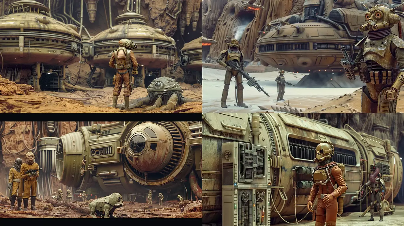Desolate Martian Outpost: A Retrofuturistic Homage with Cinematic Overtones - Midjourney sref style