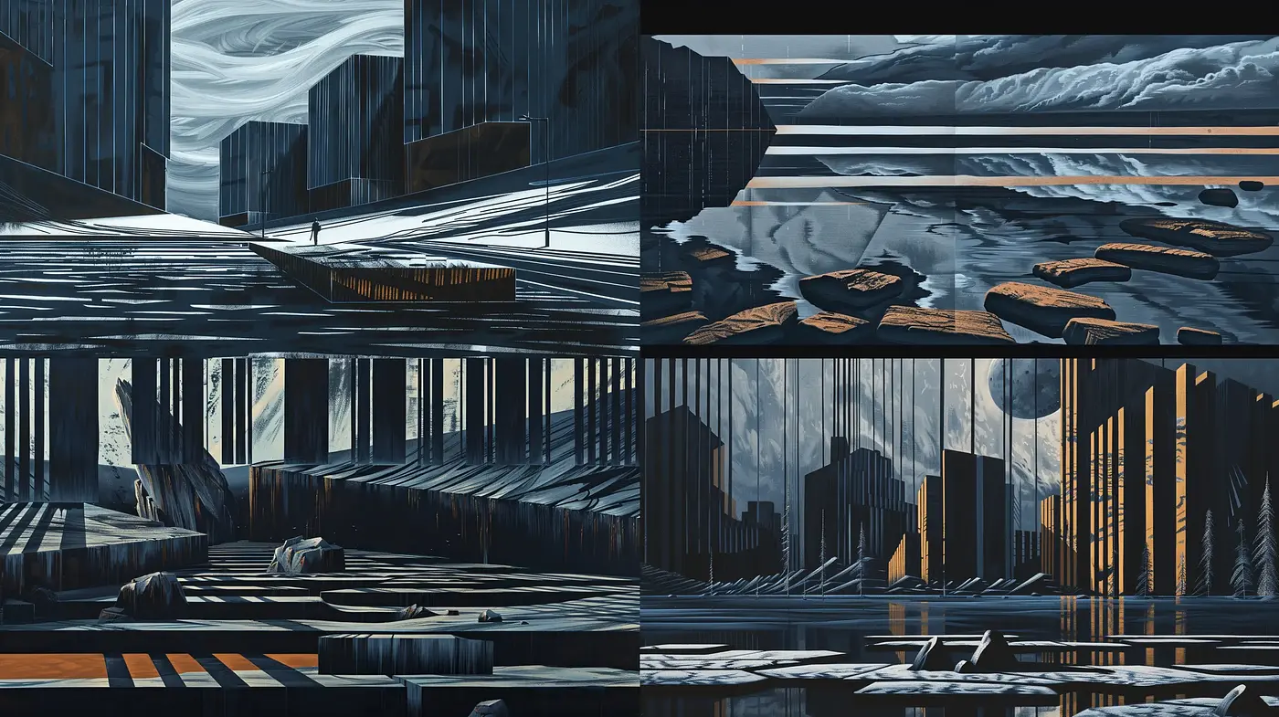 Structured Melancholia in Monochromatic Hues - Midjourney sref style