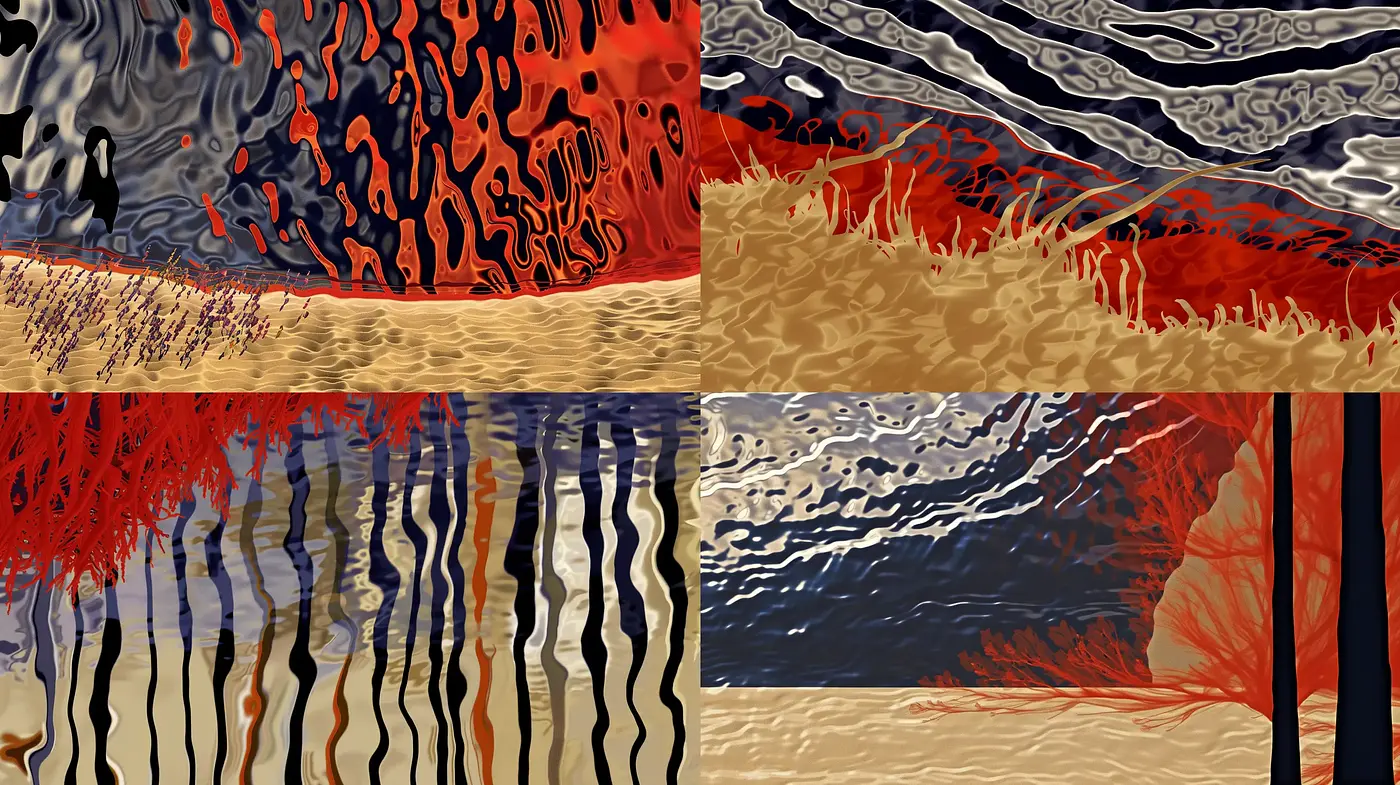 Dynamic Abstract Textured Landscapes in Rich Earthy Tones - Midjourney sref style