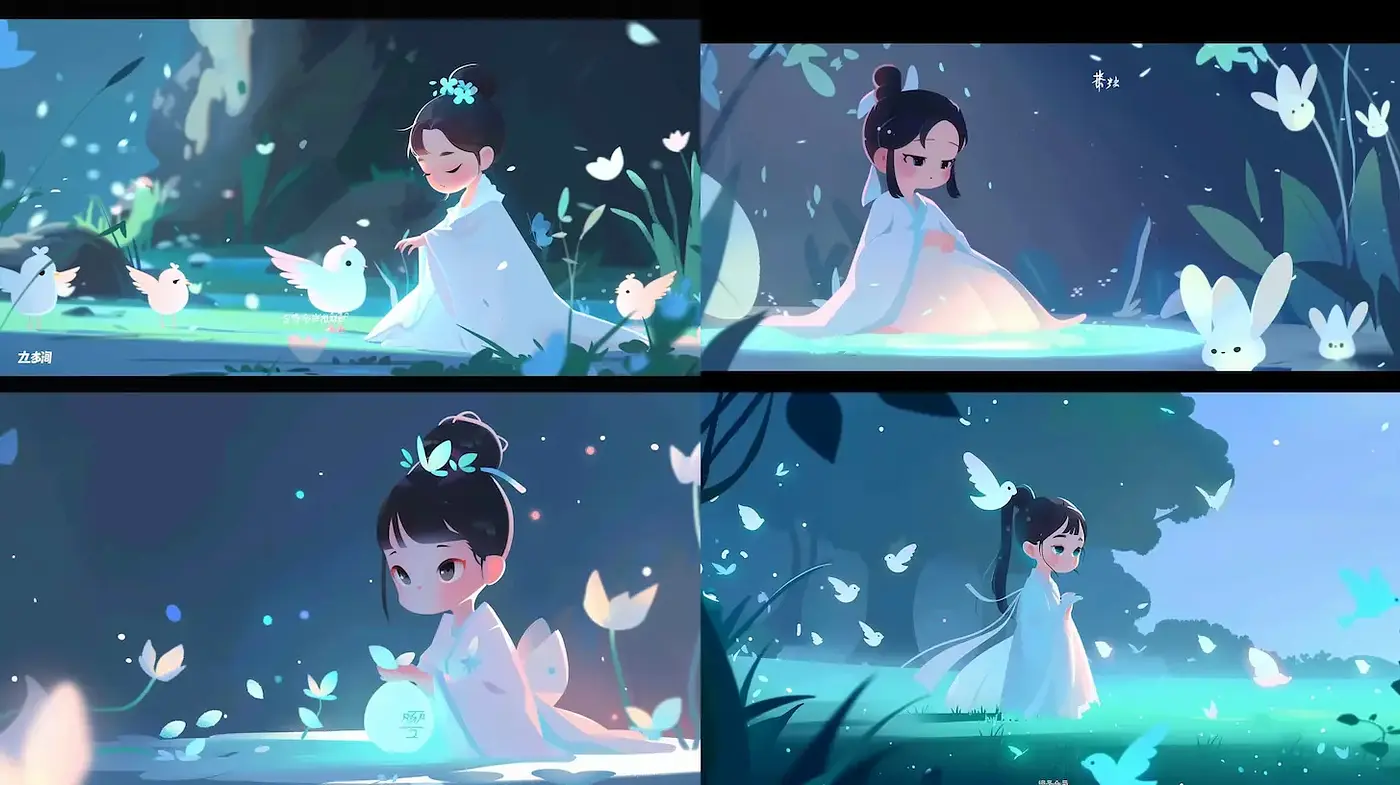 Charming and ethereal illustrated scenes with whimsical elements - Midjourney sref style