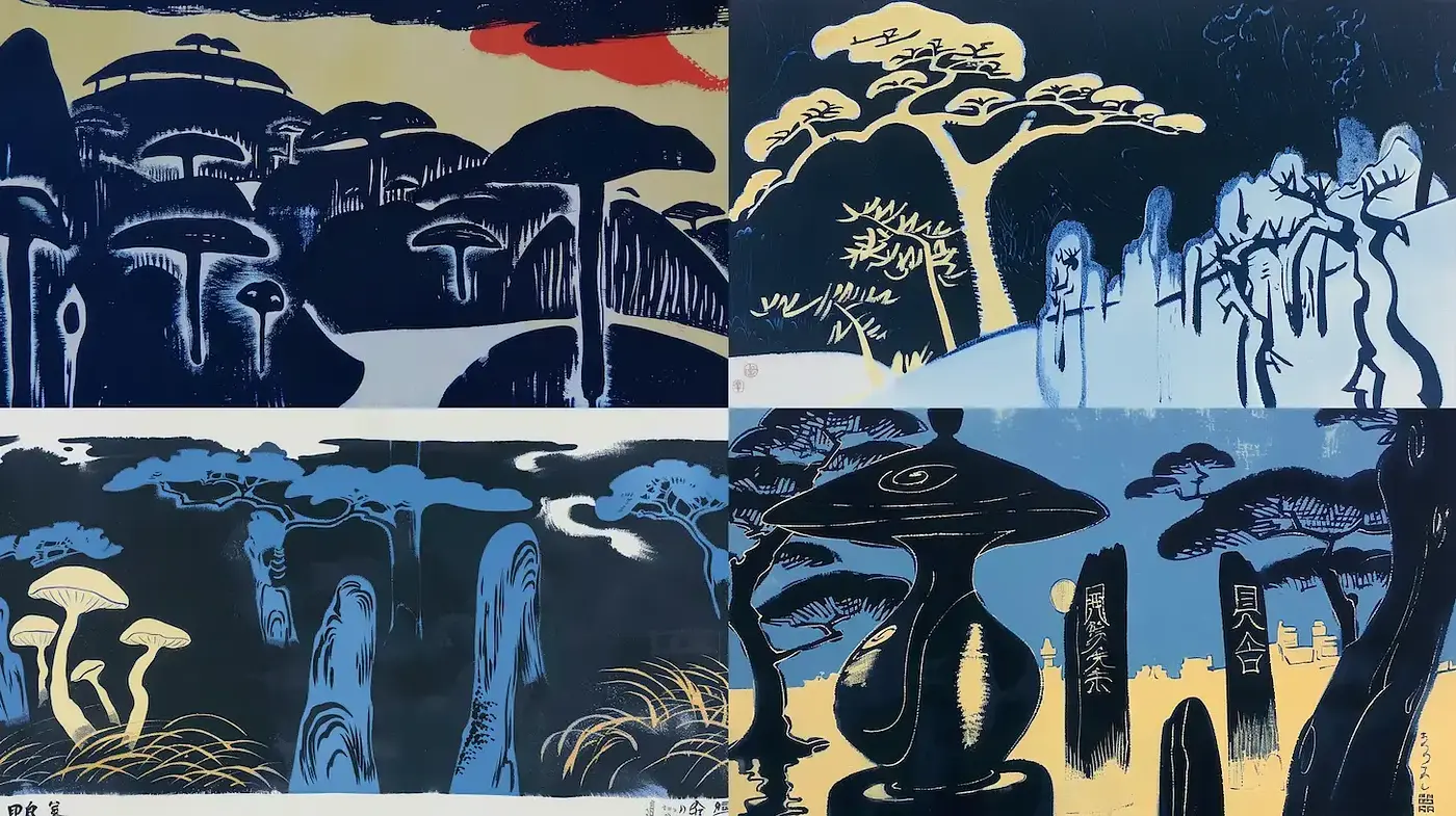 Dark, surreal landscapes with an ethereal quality and intricate detailing - Midjourney sref style