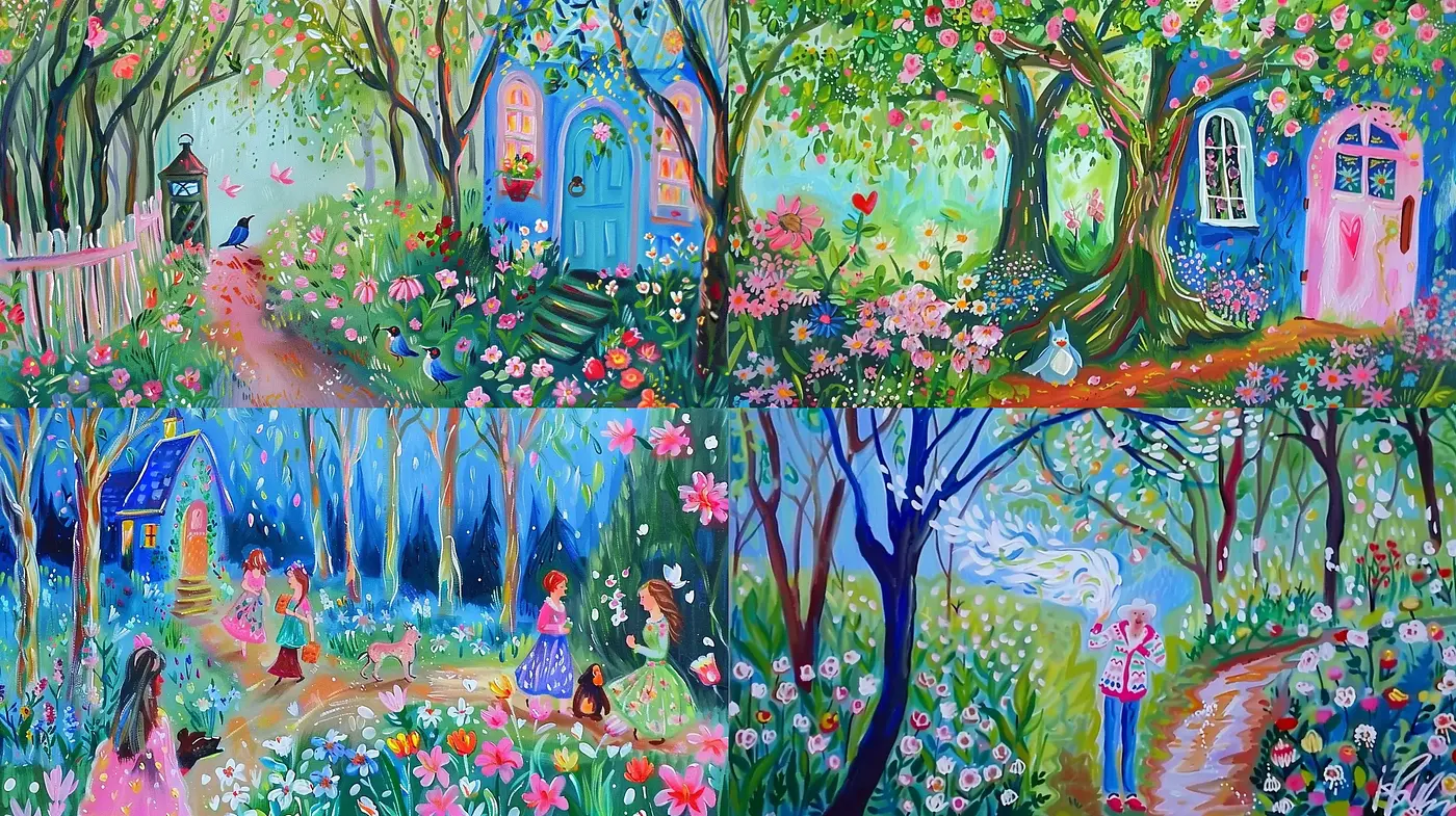 Whimsical Garden Fantasia: A Vivid Tale of Enchanted Nature - Midjourney sref style