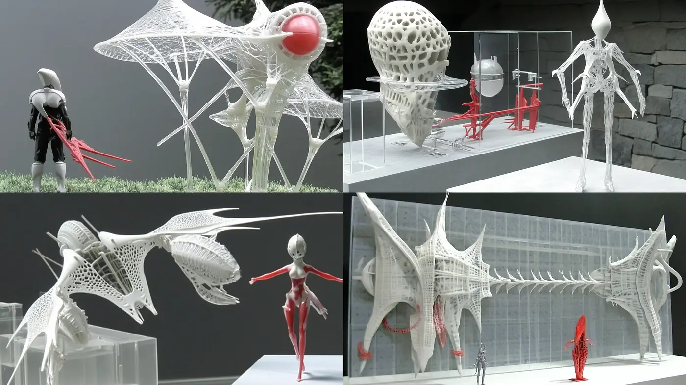 Monochromatic Elegance and Kinetic Sculpture Fusion - Midjourney sref style