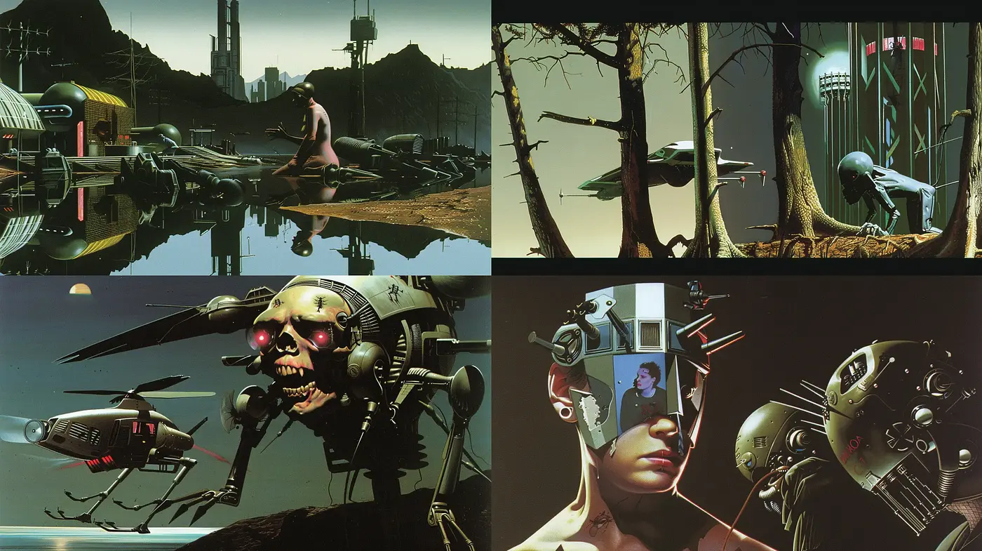 Futuristic Dystopian Echoes with a Surrealist Twist - Midjourney sref style