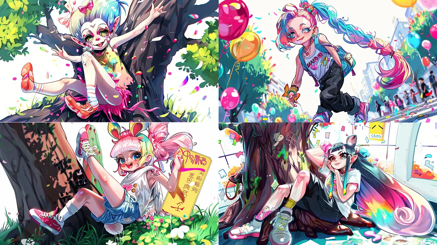 Vibrant Whimsy Fusion – An Amalgam of Dynamic Colors and Lively Manga-style Illustration - Midjourney sref style