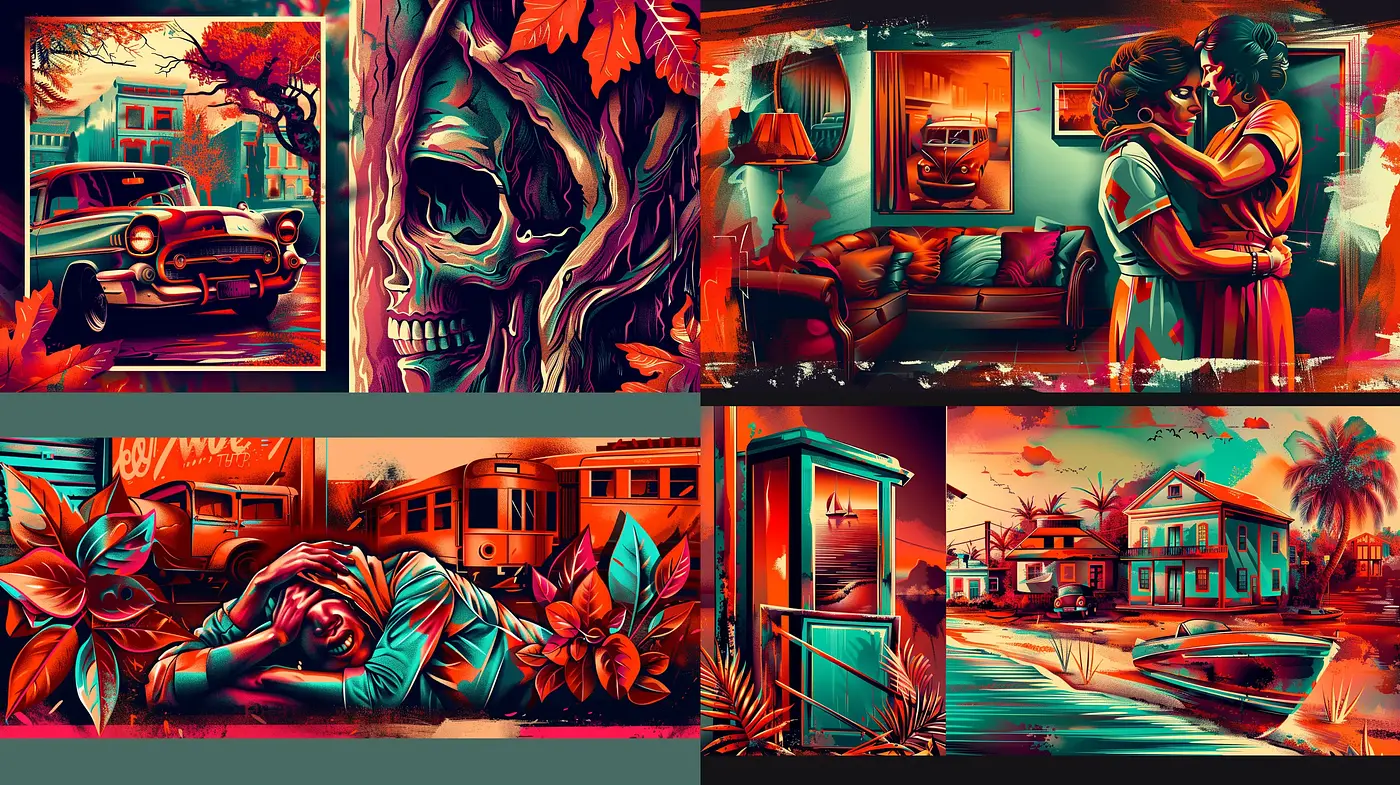 Surreal Chromatic Nostalgia with Vivid Tones and Expressive Line Work - Midjourney sref style