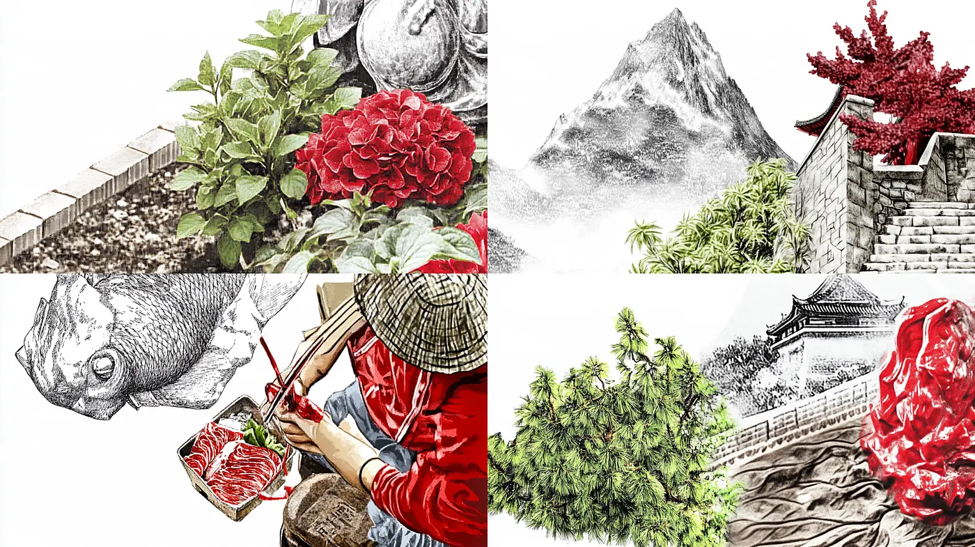 Integrated Japanese Aesthetic with Nature and Cultural Elements - Midjourney sref style