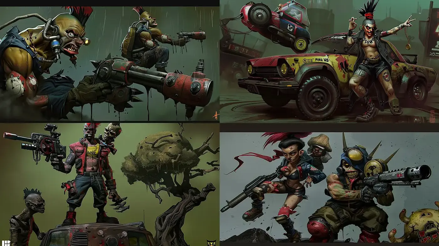 Distinctive Post-Apocalyptic Punk Aesthetic with Illustrative Flair - Midjourney sref style