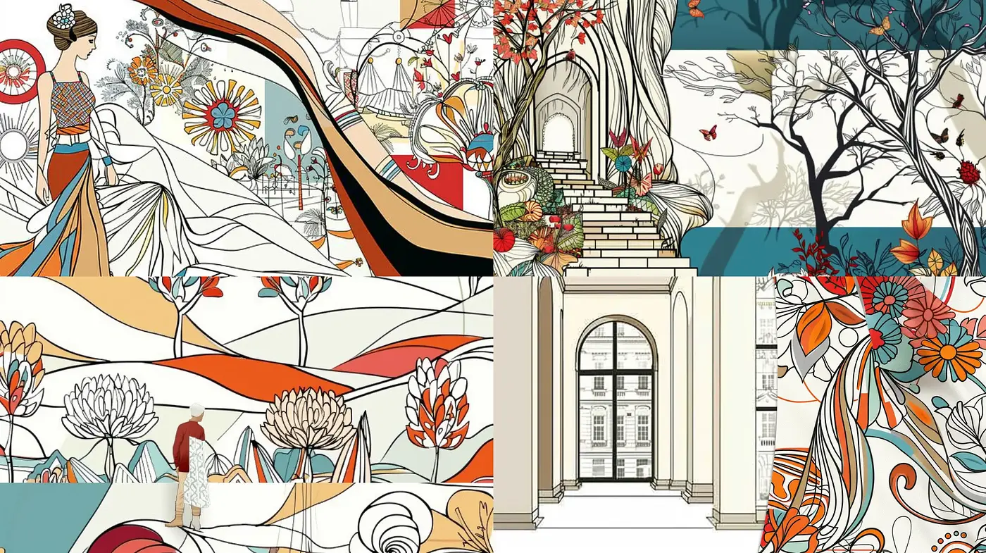 Eclectic Blossoms and Architectural Harmony - Midjourney sref style