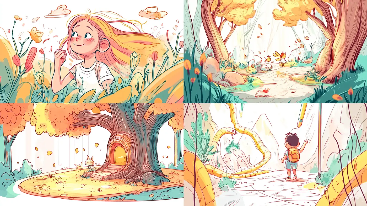Whimsical Pastel Illustrations with Consistent Dreamy Quality - Midjourney sref style