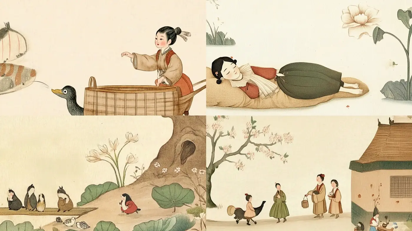 Serene Pastoral Elegance: A Homage to Traditional East Asian Artistry - Midjourney sref style