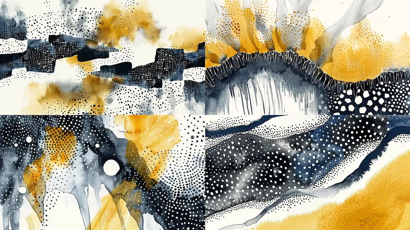 Dynamic Abstract Watercolor with Monochrome and Warm Accents - Midjourney sref style