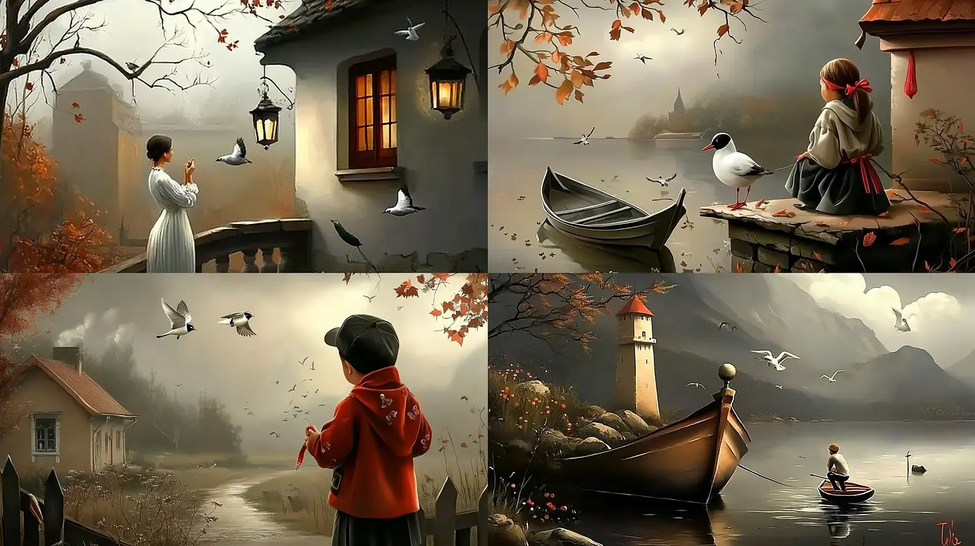 Twilight Serenity: A Harmonious Blend of Autumnal Hues and Pastoral Elegance - Midjourney sref style
