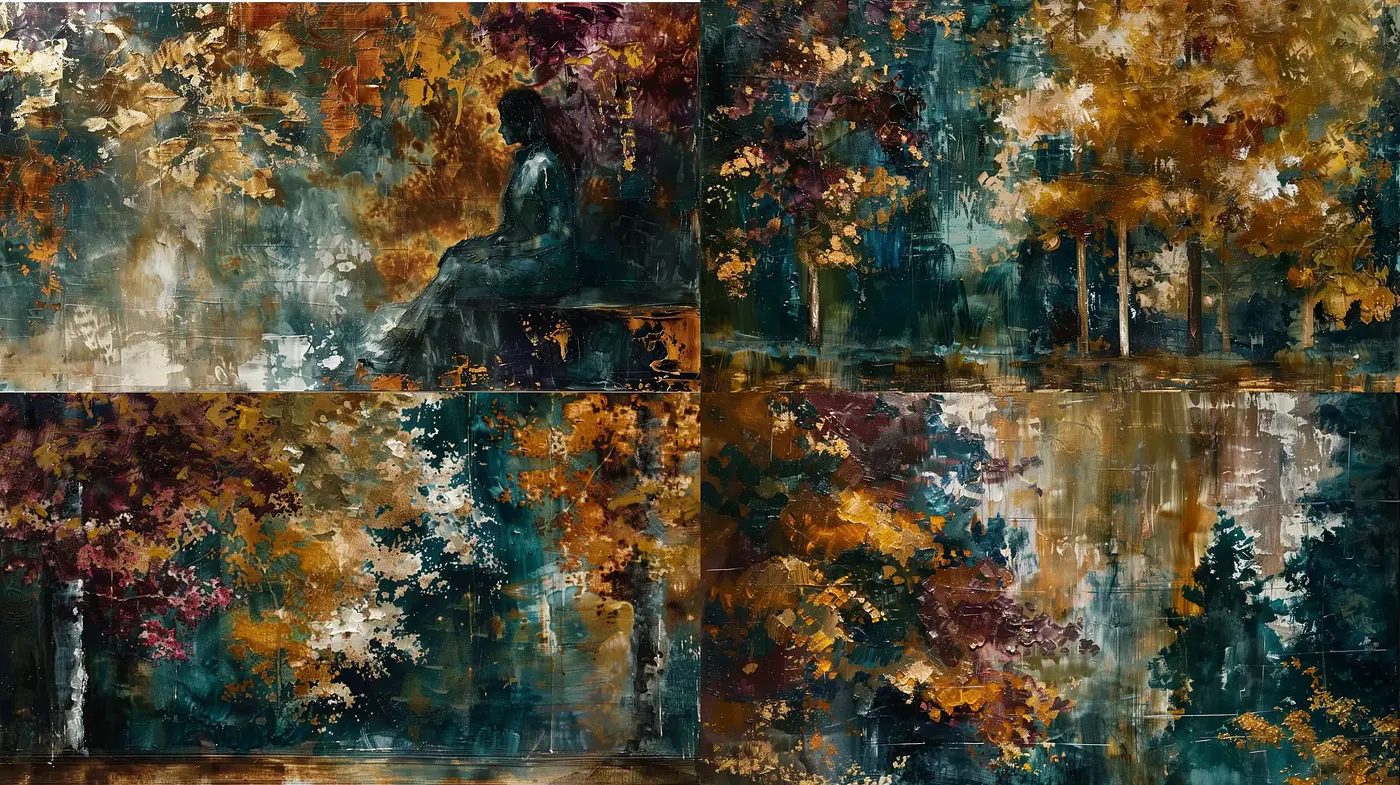 Autumnal Impasto Reverie: An Ode to Textured Canvases and Earthy Tones - Midjourney sref style