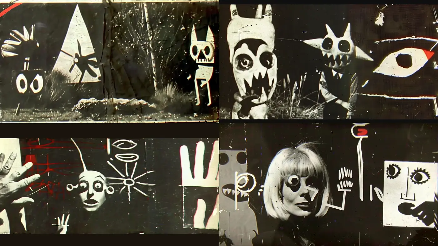 Whimsically Dark Surrealism with Primitivist Undertones - Midjourney sref style