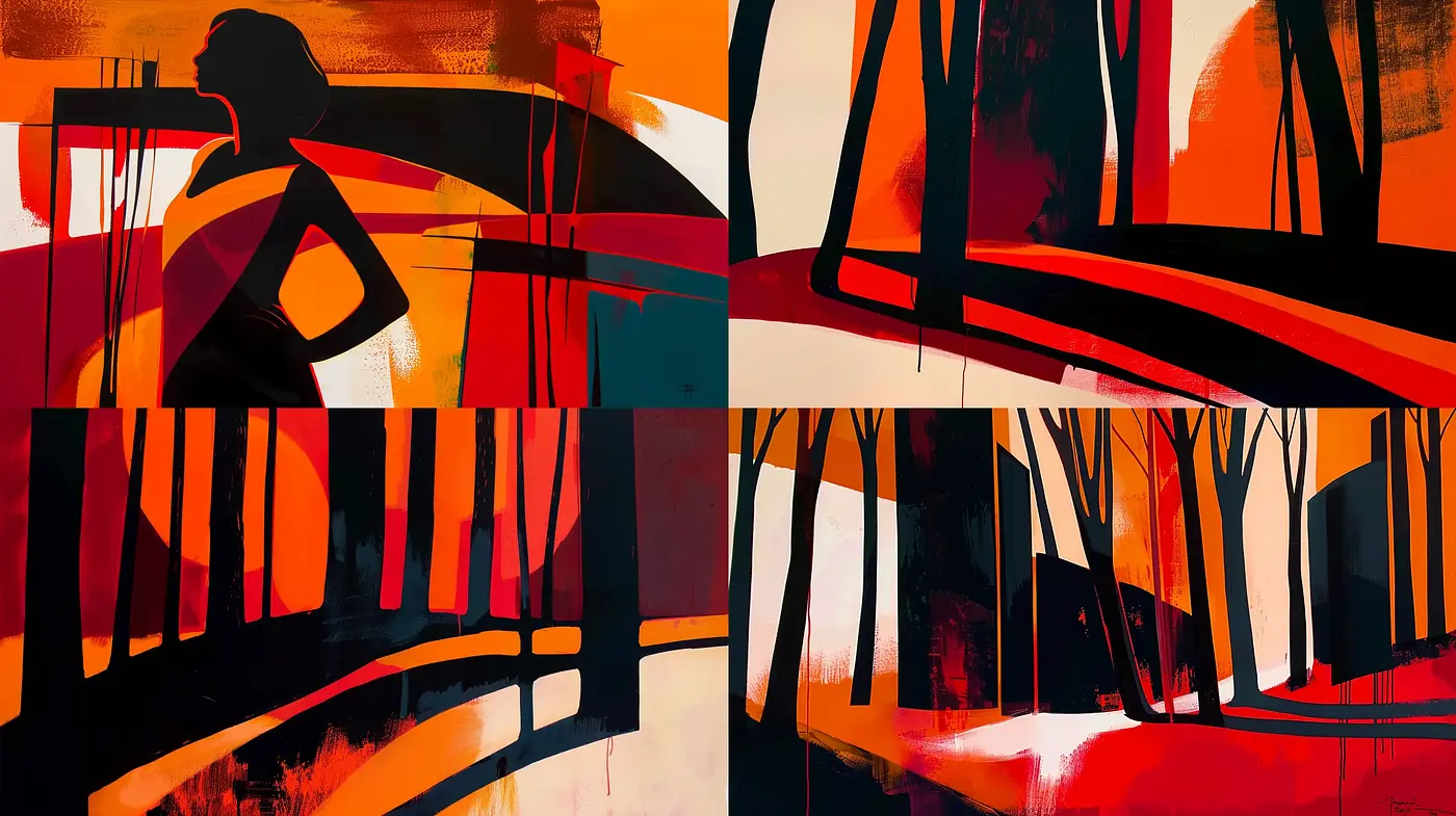 Abstract Silhouettes Amidst Bold Geometric Visions - Midjourney sref style