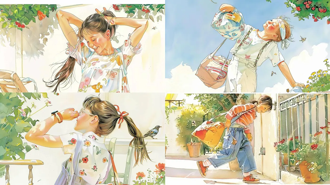 Sunlit Serendipity: A Harmonious Fusion of Vibrant Watercolors and Subtle Japanese Aesthetics - Midjourney sref style