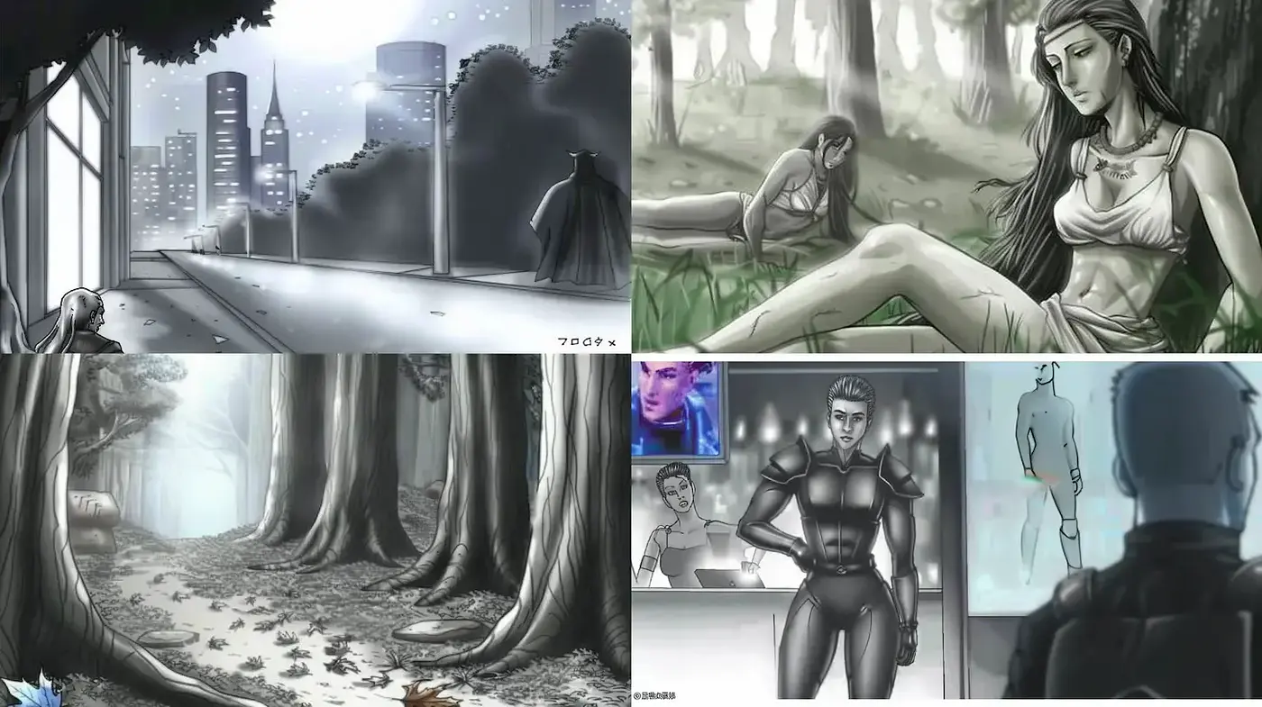 Diverse Art with a Cohesive Monochromatic Aesthetic Reflecting Urban and Natural Landscapes - Midjourney sref style