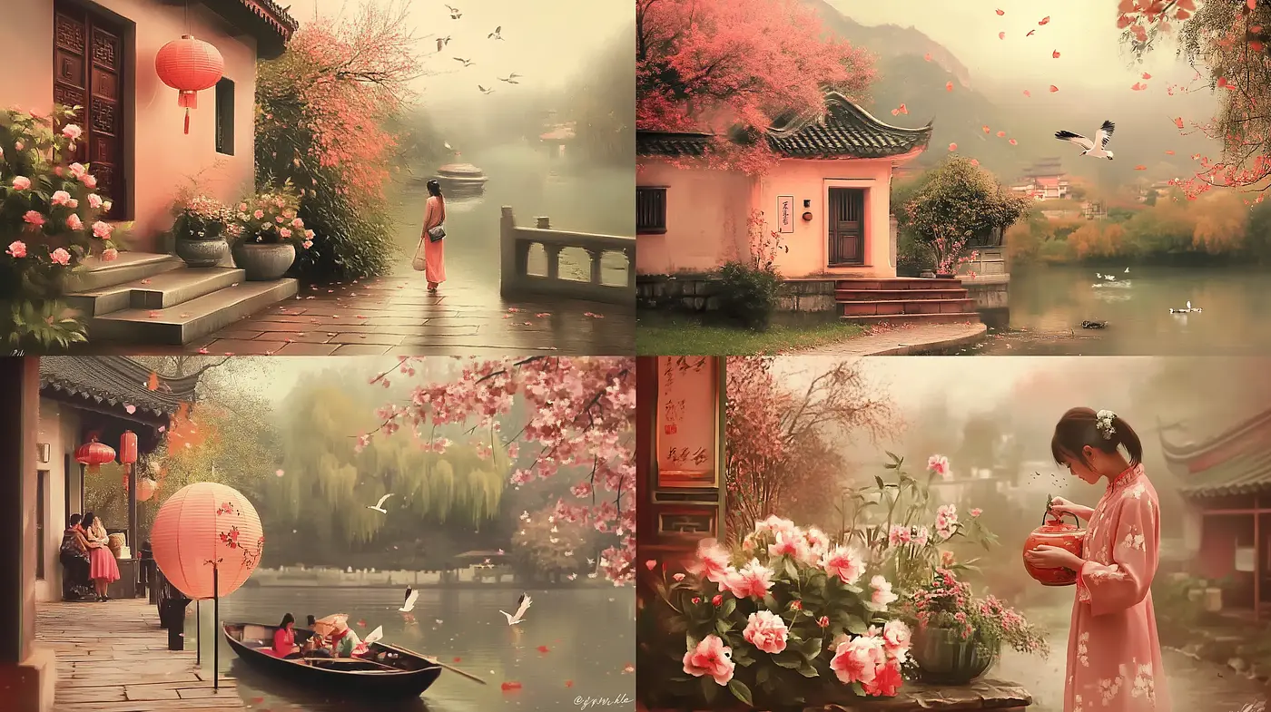 Serene Eastern Elegance with a Pastel Dreamscape Undertone - Midjourney sref style