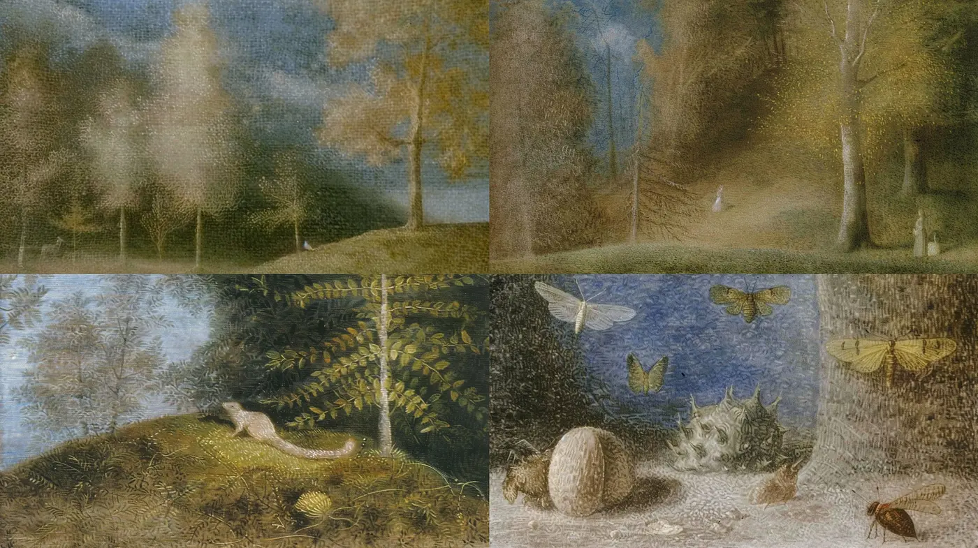 Ethereal Nature Dreamscape in Vintage Hues with a Surrealist Touch - Midjourney sref style