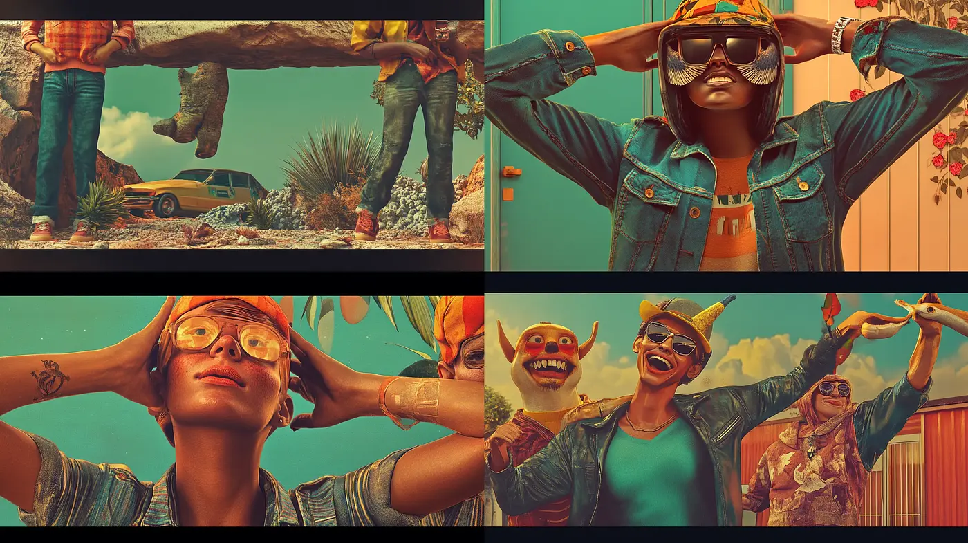 Desert Hues and Retro Fusions: A Nostalgic Cinematic Journey in Stylized Imagery - Midjourney sref style