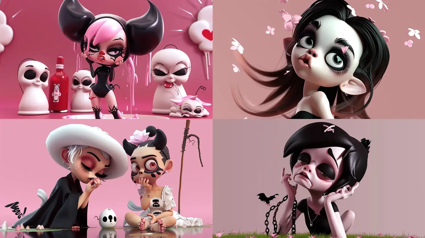 Charming Macabre Whimsy: A Fusion of Gothic and Cartoonish Aesthetics - Midjourney sref style