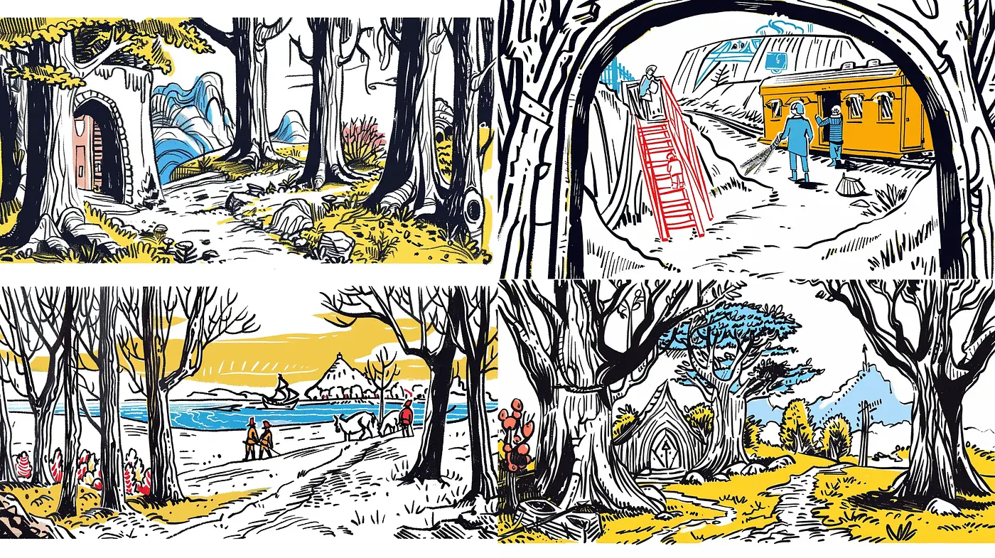 Graphic Novel Serenity in Vibrant Line Art - Midjourney sref style