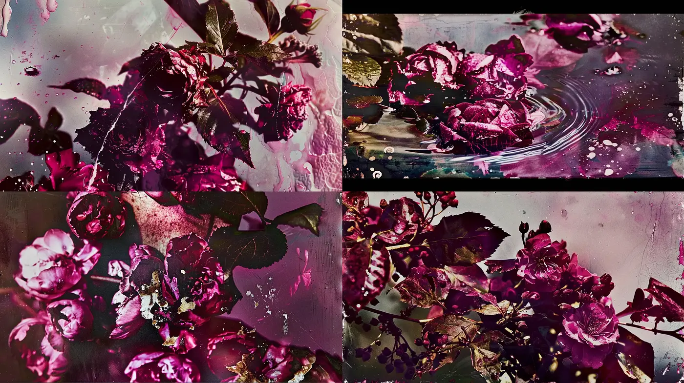 Ethereal Florals in Saturated Hues: A Fusion of Melancholic Vibrance - Midjourney sref style