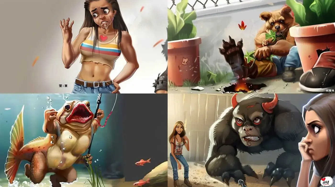 Surreal and Vibrant Cartoon Style with Dark Undertones - Midjourney sref style