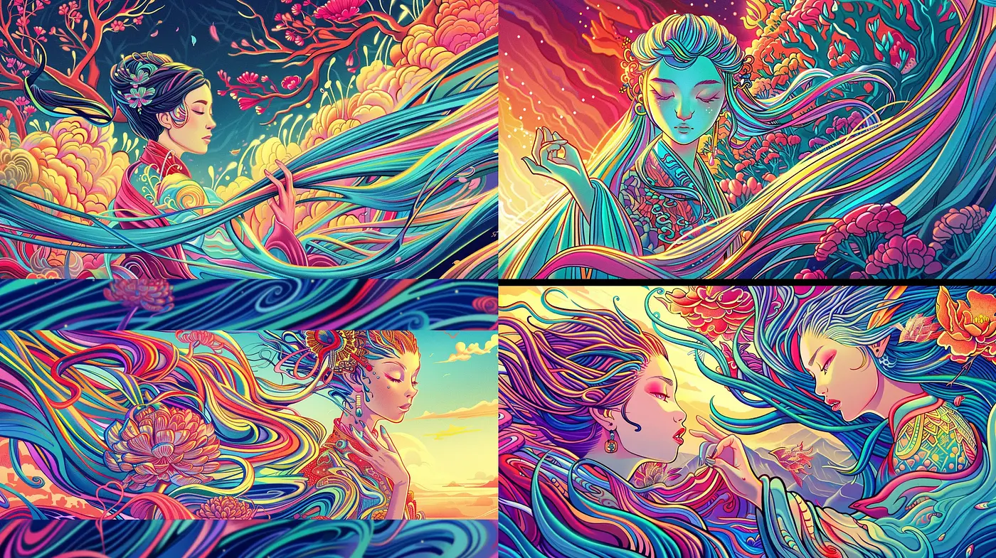 Ethereal Dreamscapes with Vibrant Chromatic Currents - Midjourney sref style