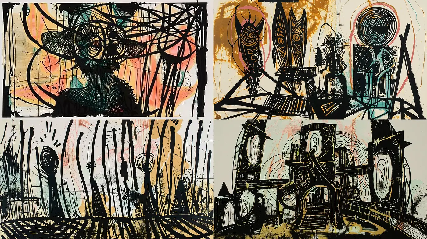 Abstract Expressionist Fusion with Graffiti-like Undertones - Midjourney sref style