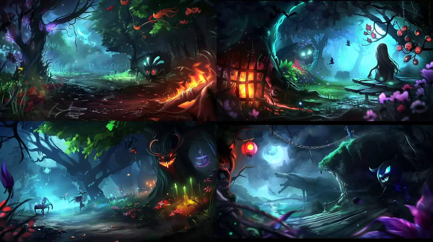 Enchanted Nocturnal Forests Infused with Magic and Mystery - Midjourney sref style