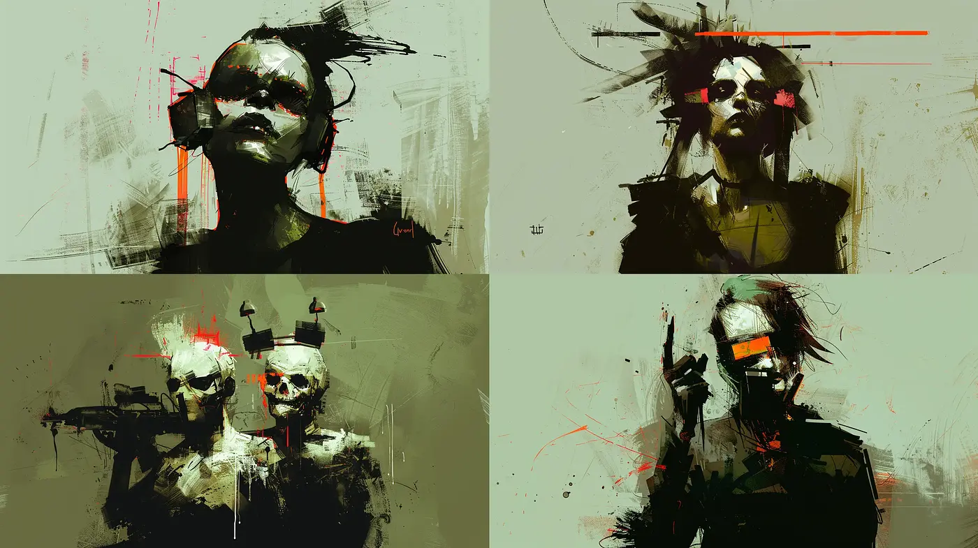 Abstract Dystopian Brushwork Fusion - Midjourney sref style