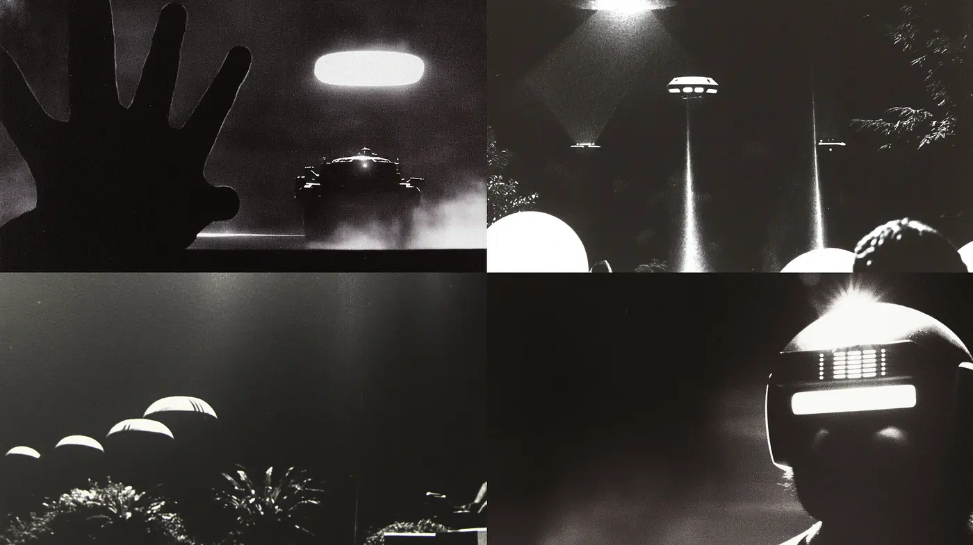 Noir-Inspired Monochromatic Visions of Futurism - Midjourney sref style