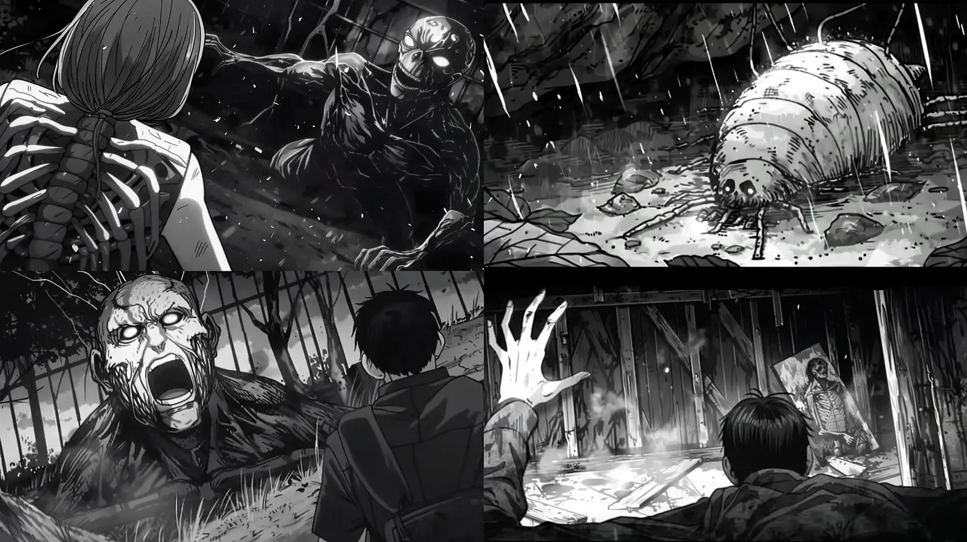 Monochrome Menace: A Homage to Dark Manga Illustration - Midjourney sref style