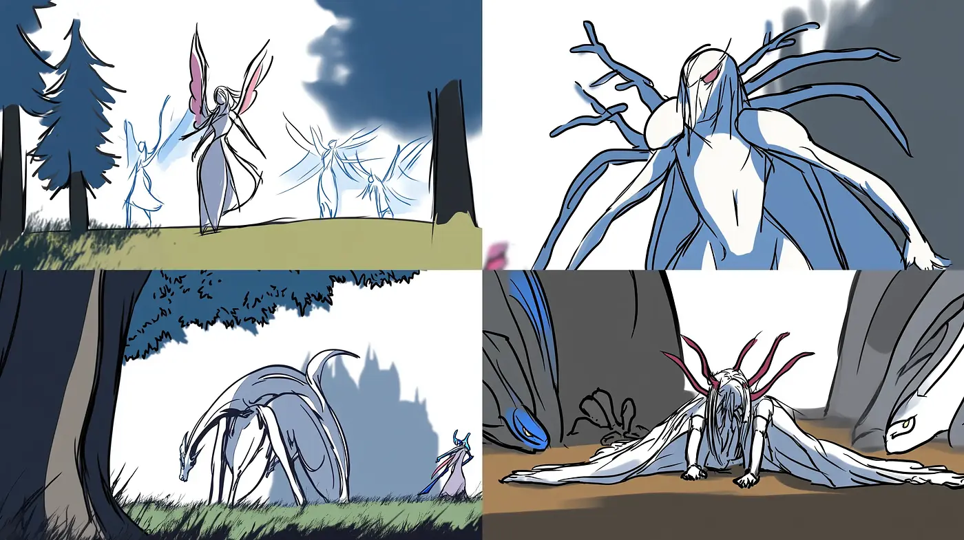 Ethereal Fantasy Creatures in Monochromatic Blue Essence - Midjourney sref style
