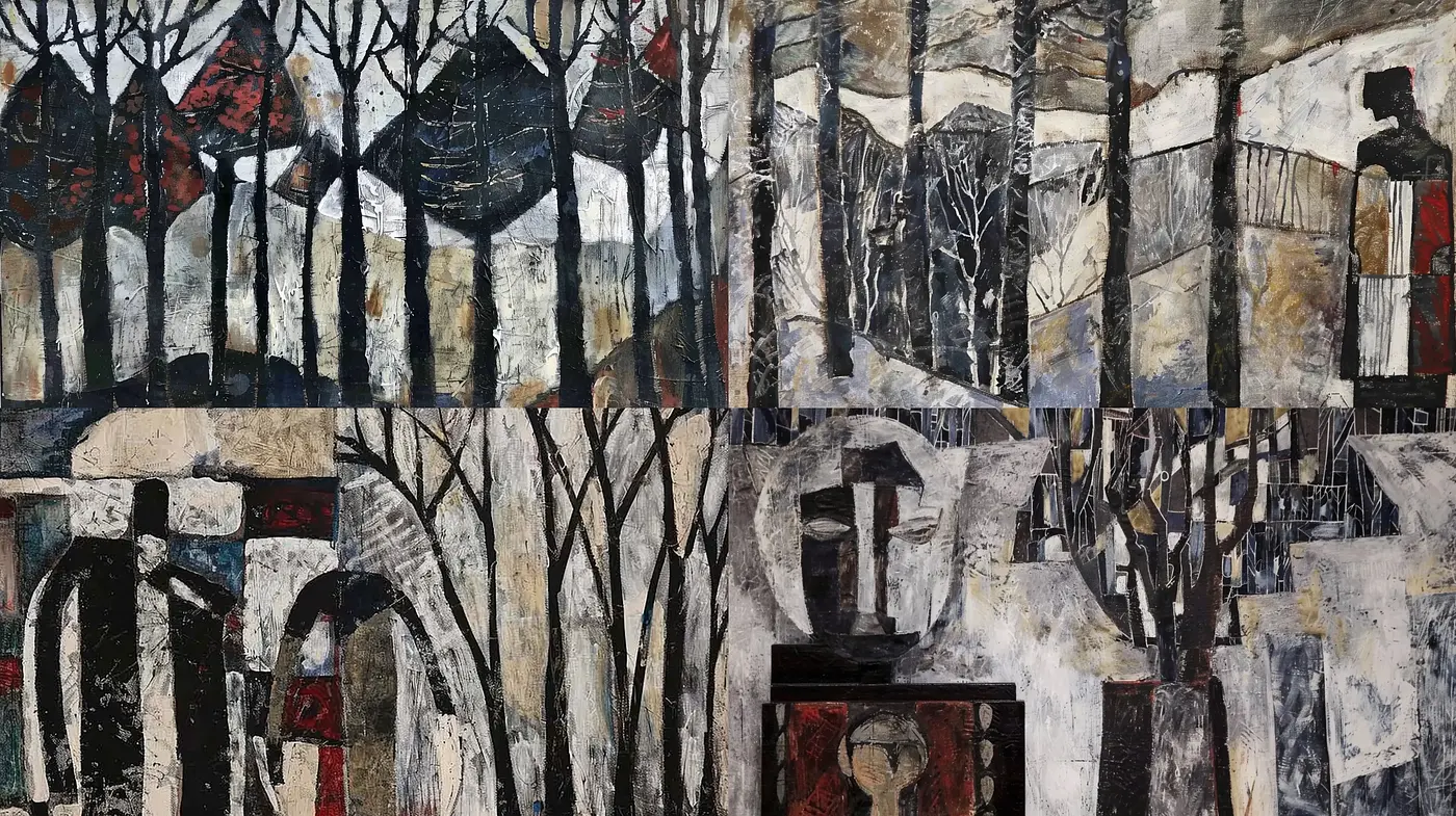 Abstract Textured Montage with a Muted Earthen Palette - Midjourney sref style