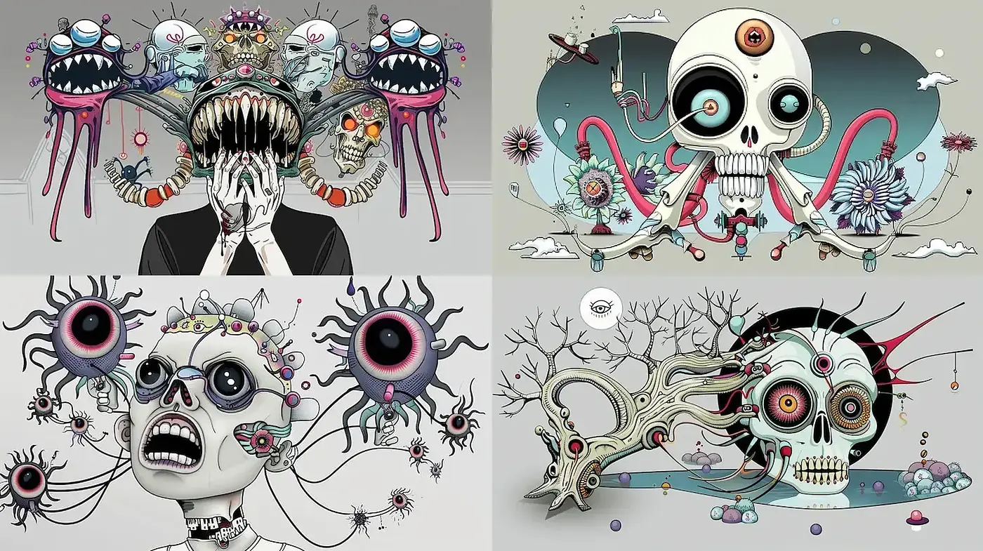 Eerie and Intricate Surrealism with a Touch of the Macabre - Midjourney sref style